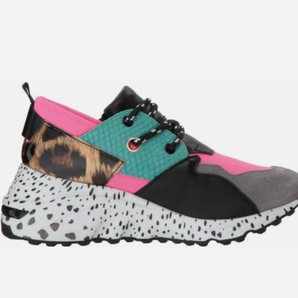 Steve Madden Women’s Cliff Sneakers Platform Animal Print Pink Turquoise Retro 8 - Picture 3 of 13